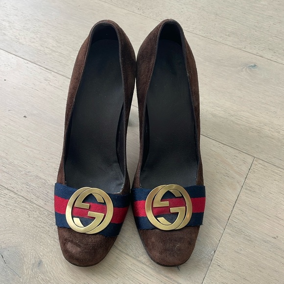 Women’s Gucci brown suede shoes heels pumps size 7 - Picture 1 of 7